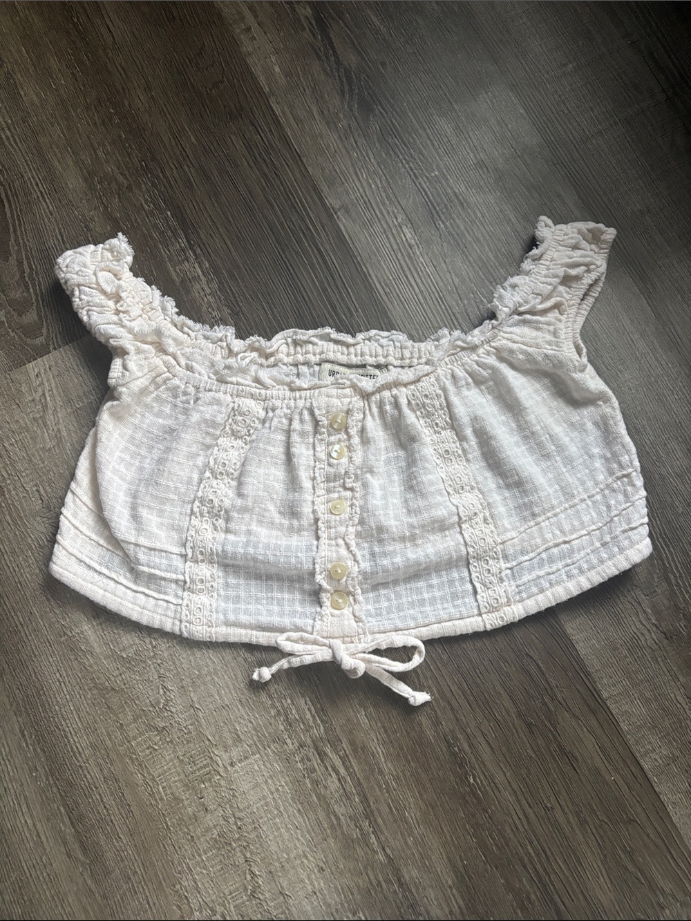White Crochet-Trim Cropped Button Front Top